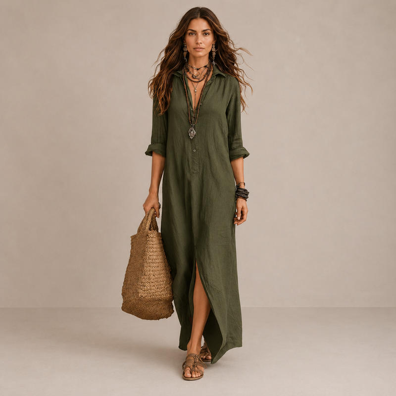 BEATRICE | Black Button-Front Maxi Dress