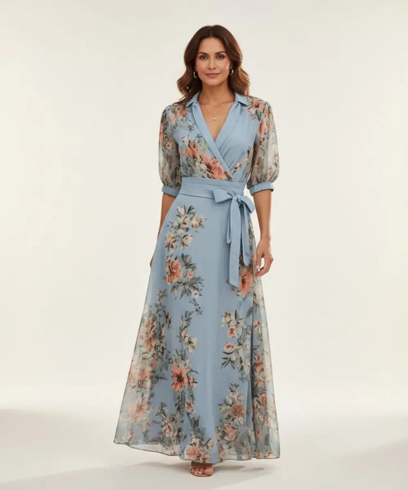 Valeria - Midi dress with V-neck and floral design
