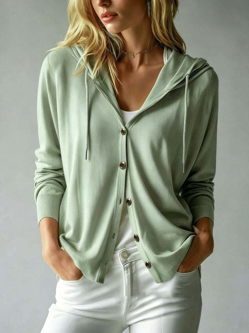 Mint Green Hooded Cardigan with Buttons