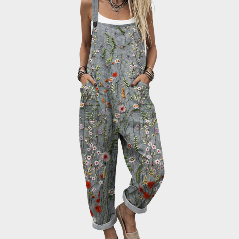 Sophia | Grey Floral Dungarees