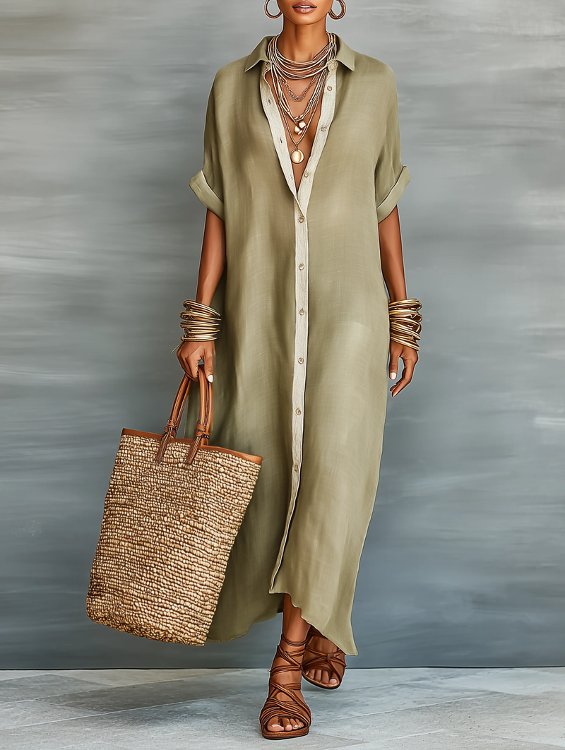 Carmen | Olive Green Maxi Dress with Minimalist Line