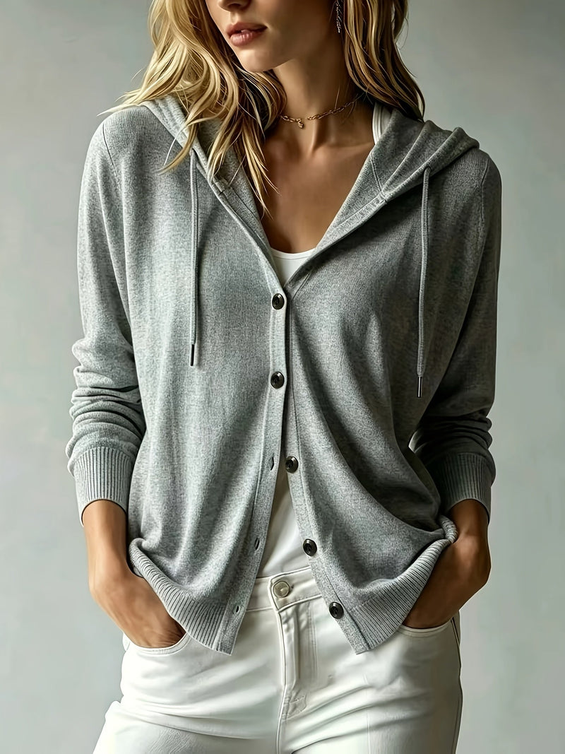 Grey Hooded Cardigan with Buttons