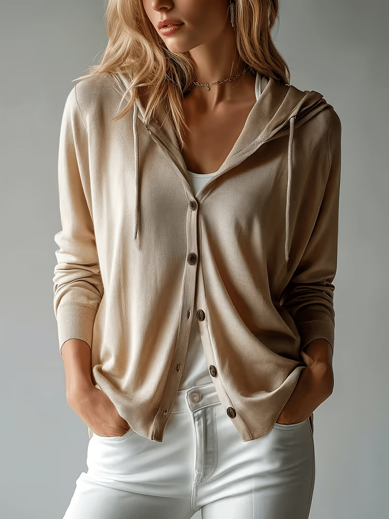 Khaki Hooded Cardigan with Buttons