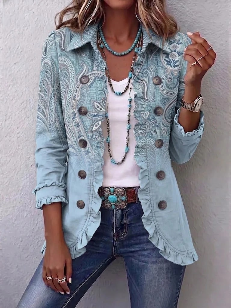 Estrella | Ruffled Jacket with Vintage Paisley Print