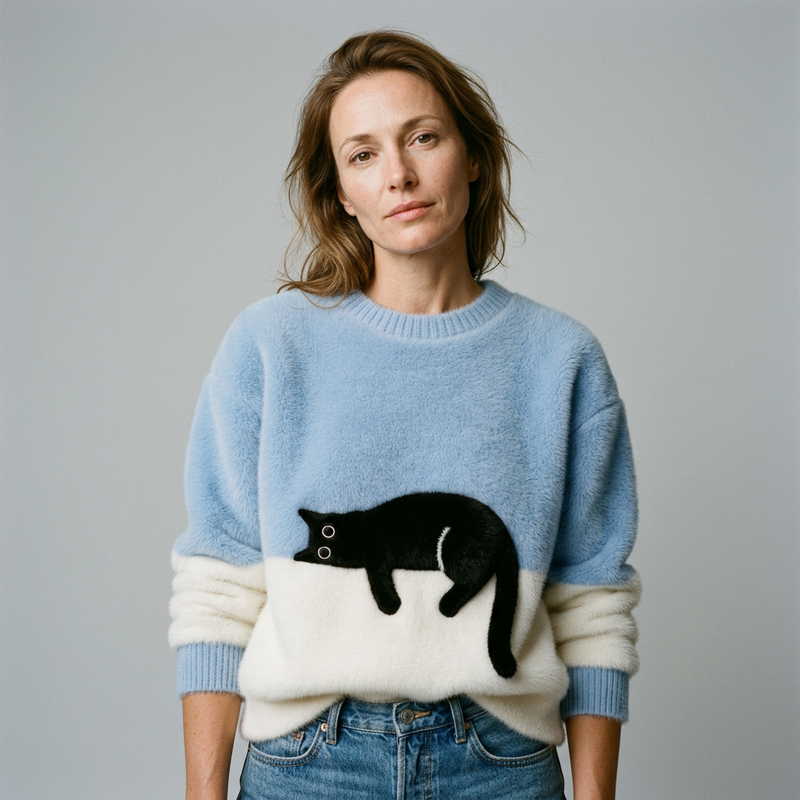 Ines | Cat Motif Wool-Mix Knit Sweater