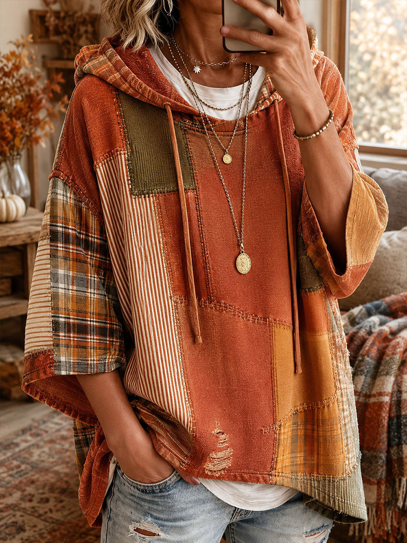 Women's Autumn Artistic Patchwork Hoodie