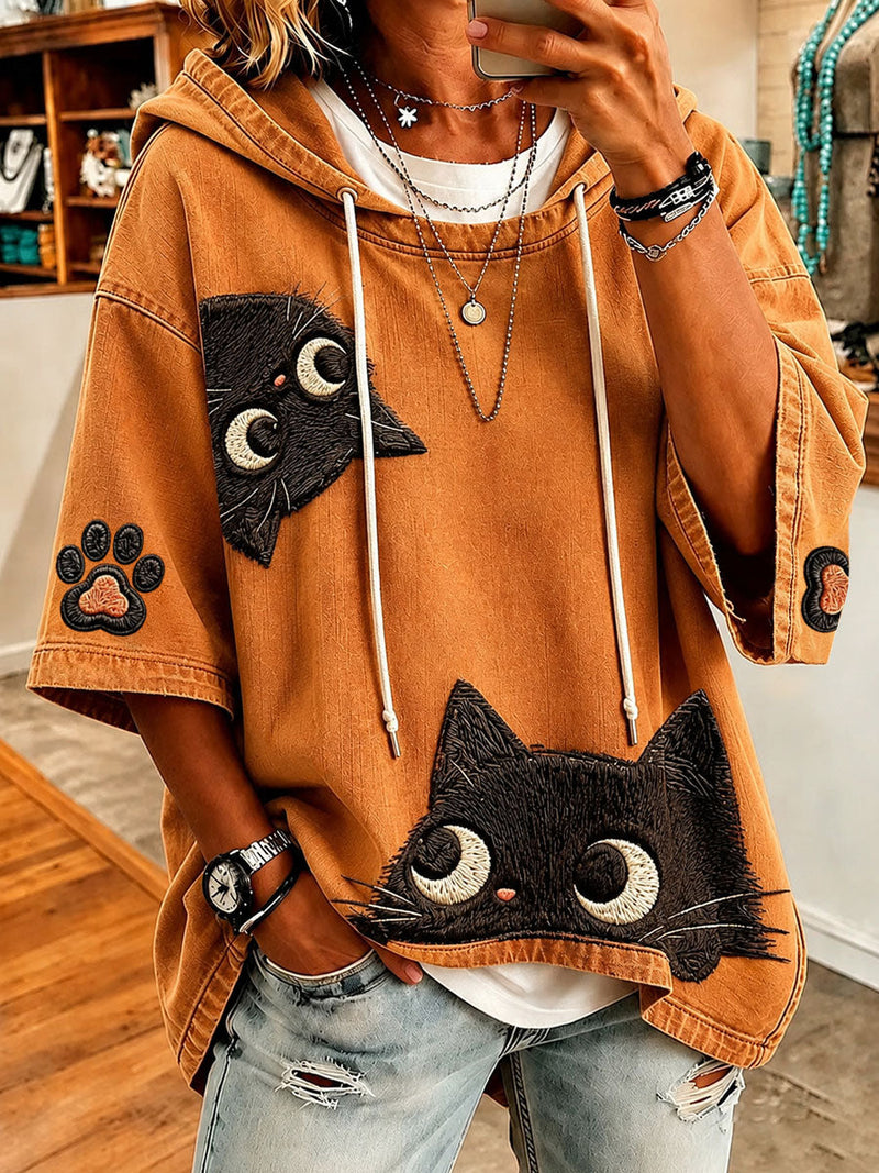 Women's Autumn Cat Print Hoodie