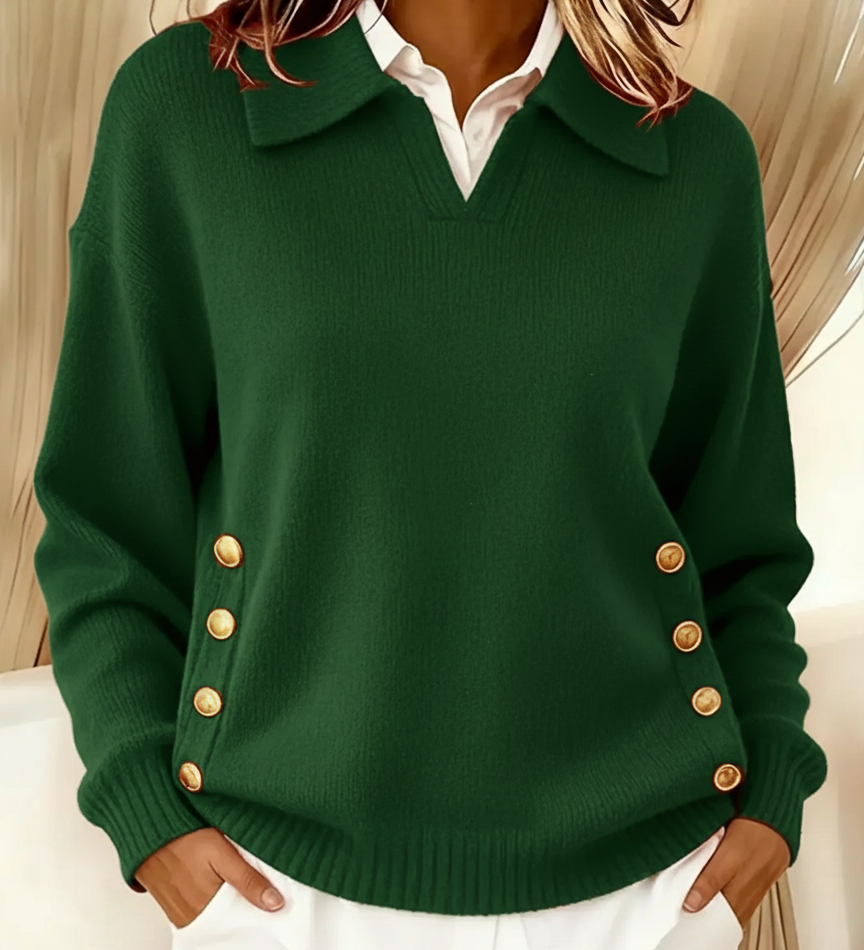 Vynette | Polo-Collar V-Neck Jumper