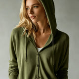 Military Green Hooded Cardigan with Buttons