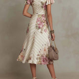 PENELOPE | Vintage Floral Satin Midi Dress