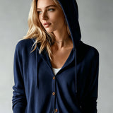 Navy Blue Hooded Cardigan with Buttons