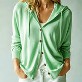Mint Green Hooded Cardigan with Buttons