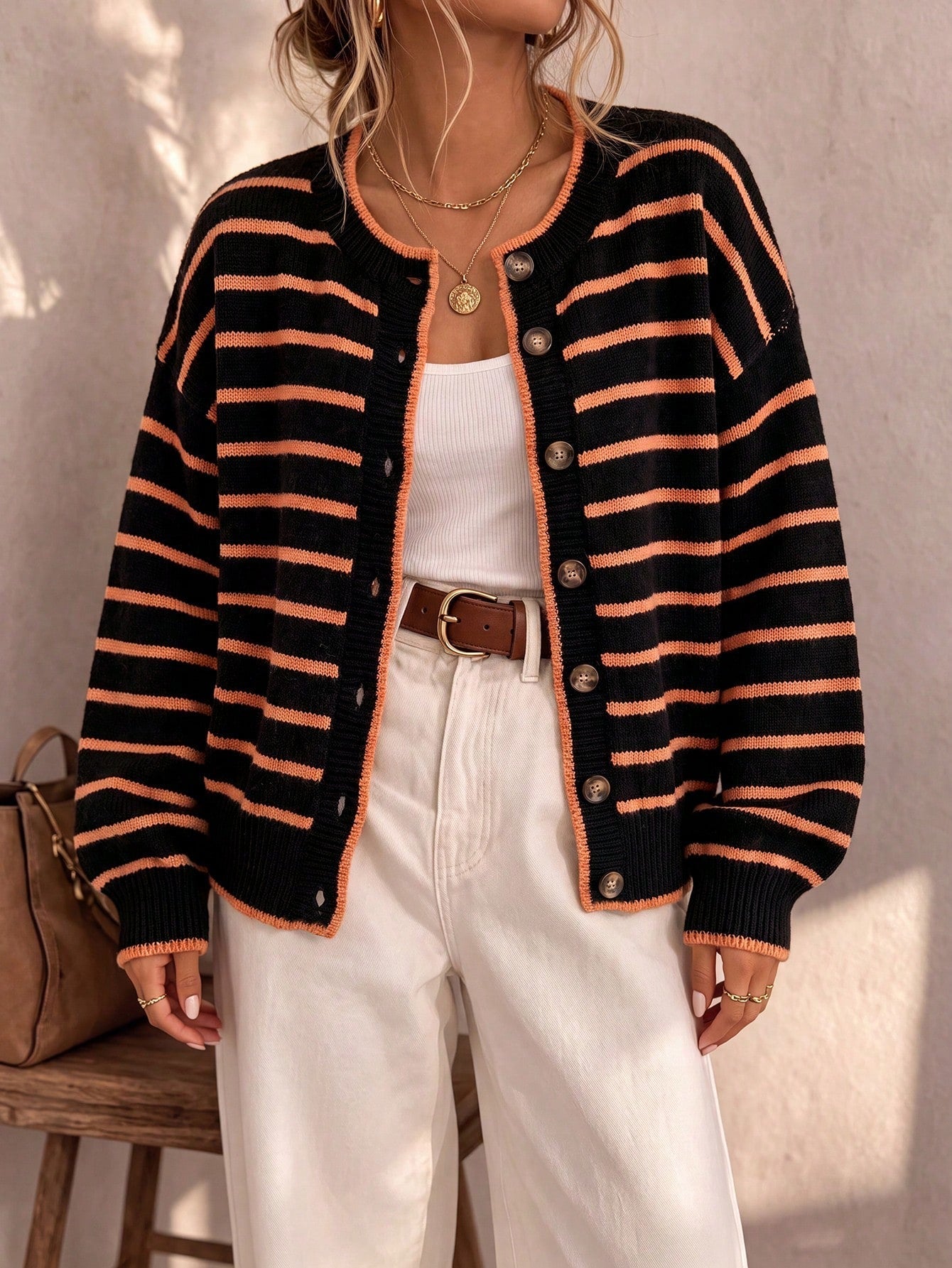 Mabel | Striped Knit Cardigan for Women