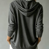 Dark Grey Hooded Cardigan with Buttons