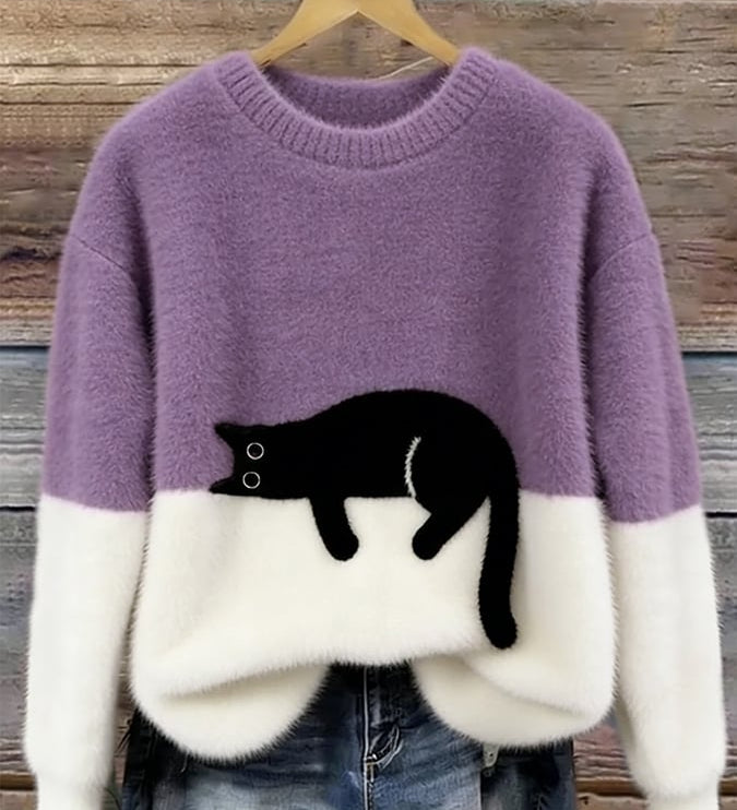 Ines | Cat Motif Wool-Mix Knit Sweater