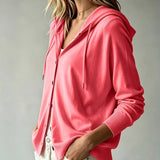 Coral Hooded Cardigan with Buttons