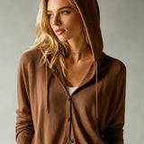 Coffee Brown Hooded Cardigan with Buttons