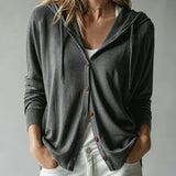 Dark Grey Hooded Cardigan with Buttons