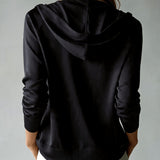 Black Hooded Cardigan with Buttons