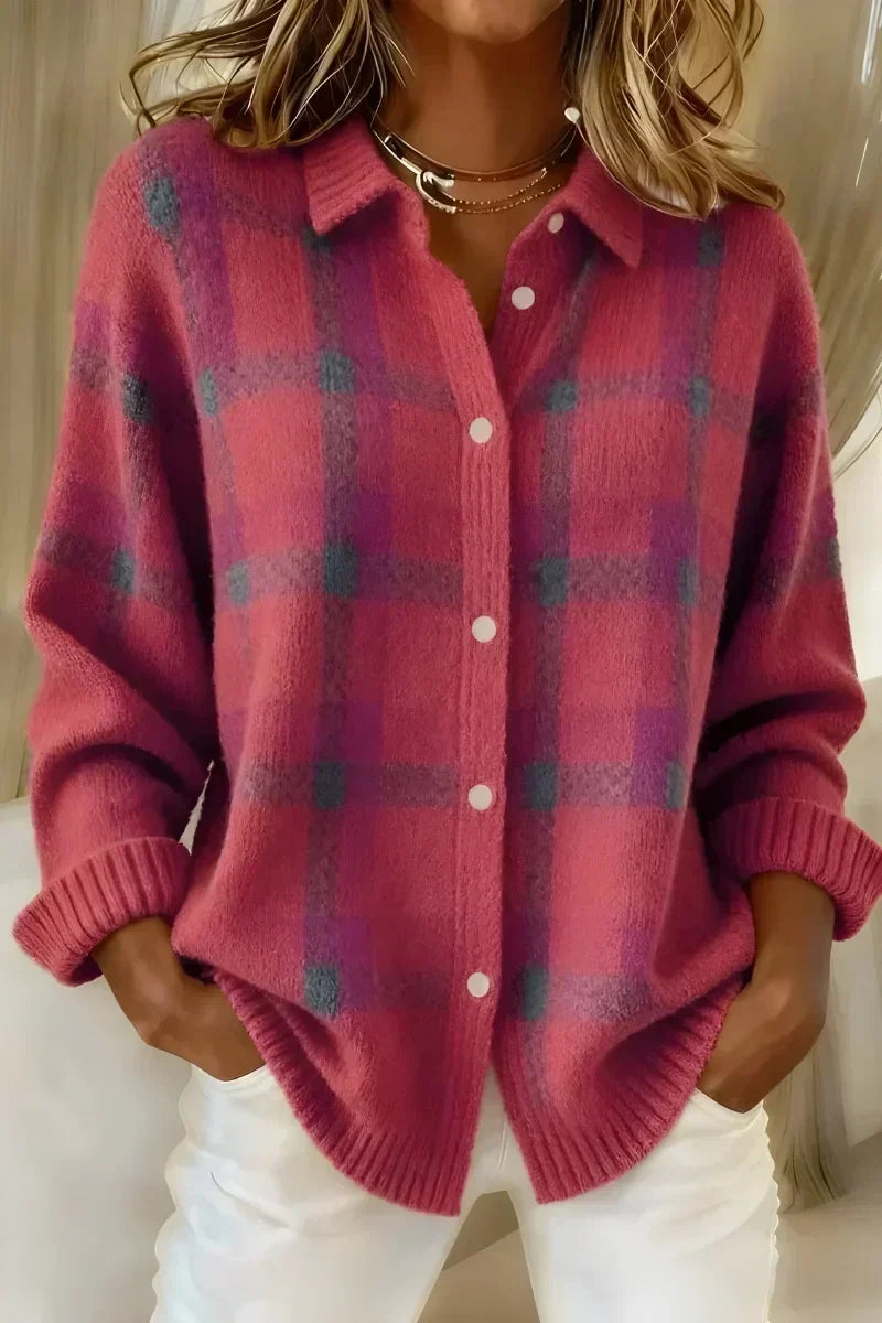 Renée | Classic Collared Checked Cardigan