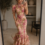 JUNE | Puff Sleeve Vintage Rose Print Maxi Dress