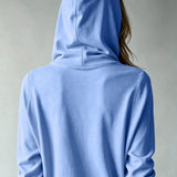 Blue Hooded Cardigan with Buttons