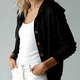 Black Hooded Cardigan with Buttons