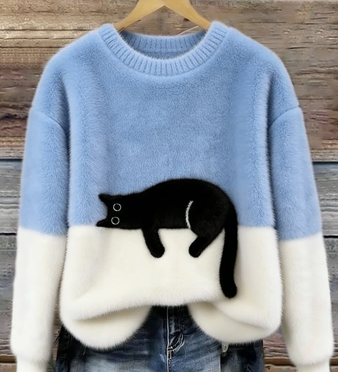 Ines | Cat Motif Wool-Mix Knit Sweater