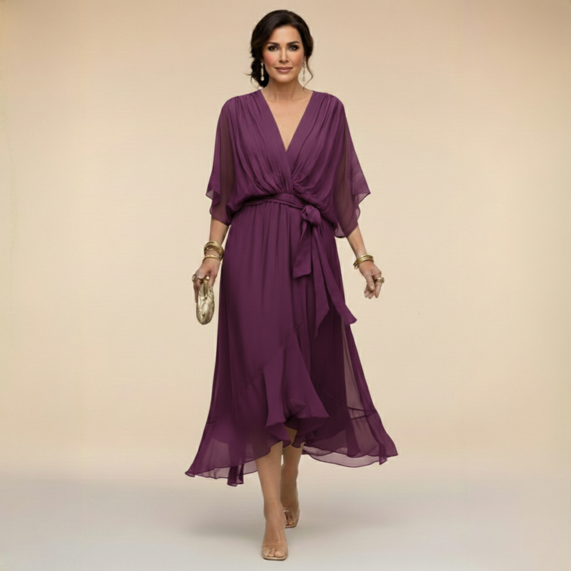 HOLLY | V-Neck Chiffon Midi Dress