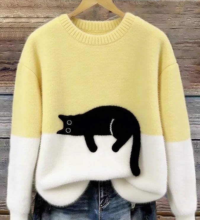 Ines | Cat Motif Wool-Mix Knit Sweater