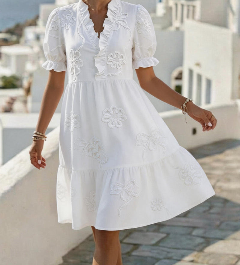 CLOVER | Floral Puff Sleeve A-Line Dress