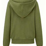 Military Green Hooded Cardigan with Buttons