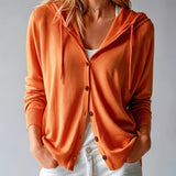 Orange Hooded Cardigan with Buttons