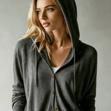 Dark Grey Hooded Cardigan with Buttons