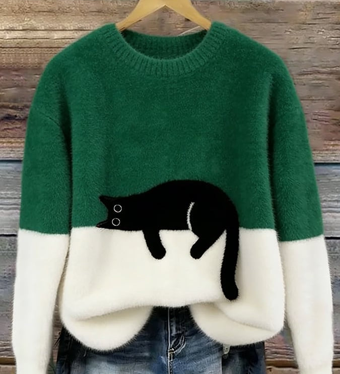 Ines | Cat Motif Wool-Mix Knit Sweater