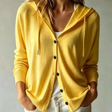 Mustard Hooded Cardigan with Buttons
