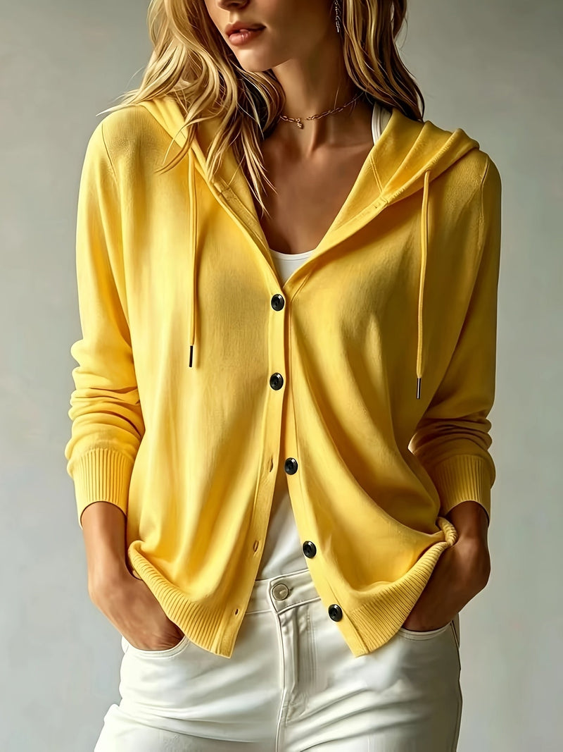 Mustard Hooded Cardigan with Buttons