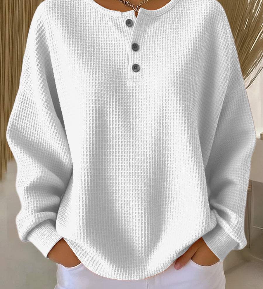 Mirabel | Cosy Waffle-Knit Henley Sweatshirt