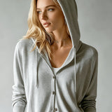 Light Grey Hooded Cardigan with Buttons