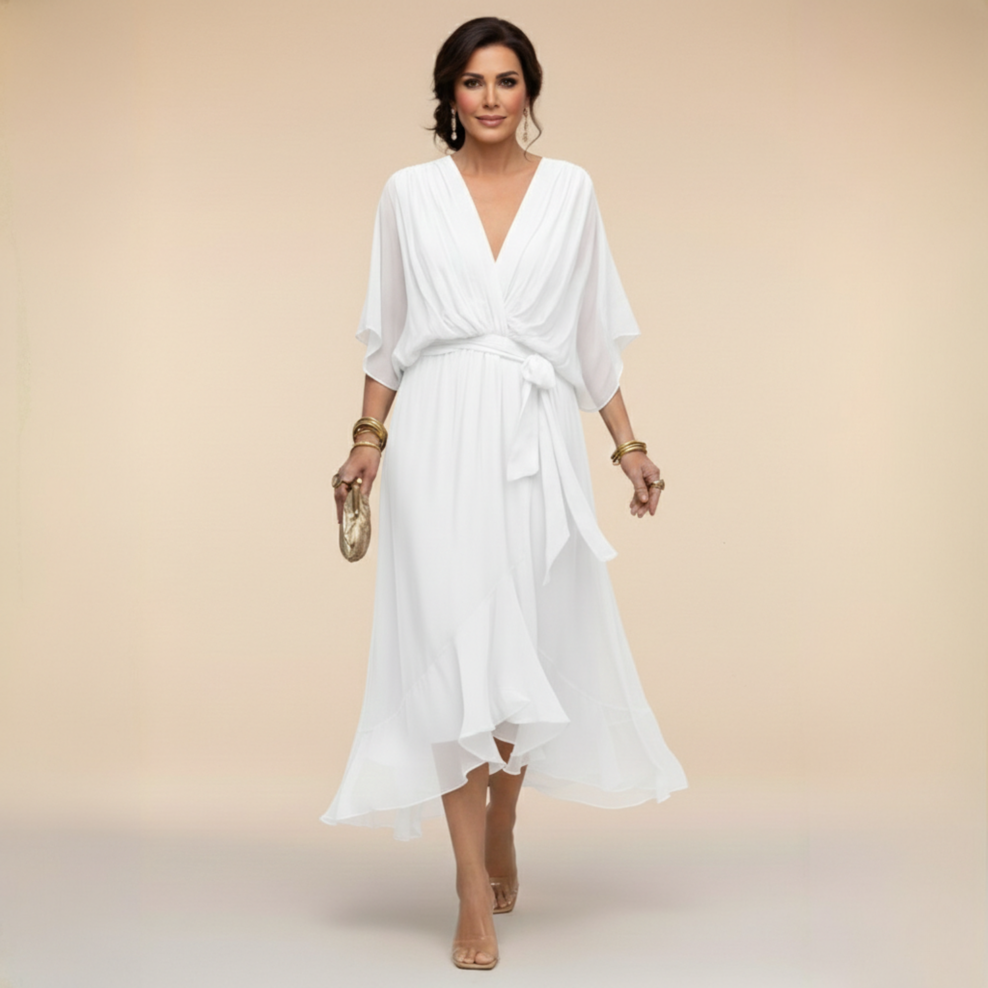 HOLLY | V-Neck Chiffon Midi Dress