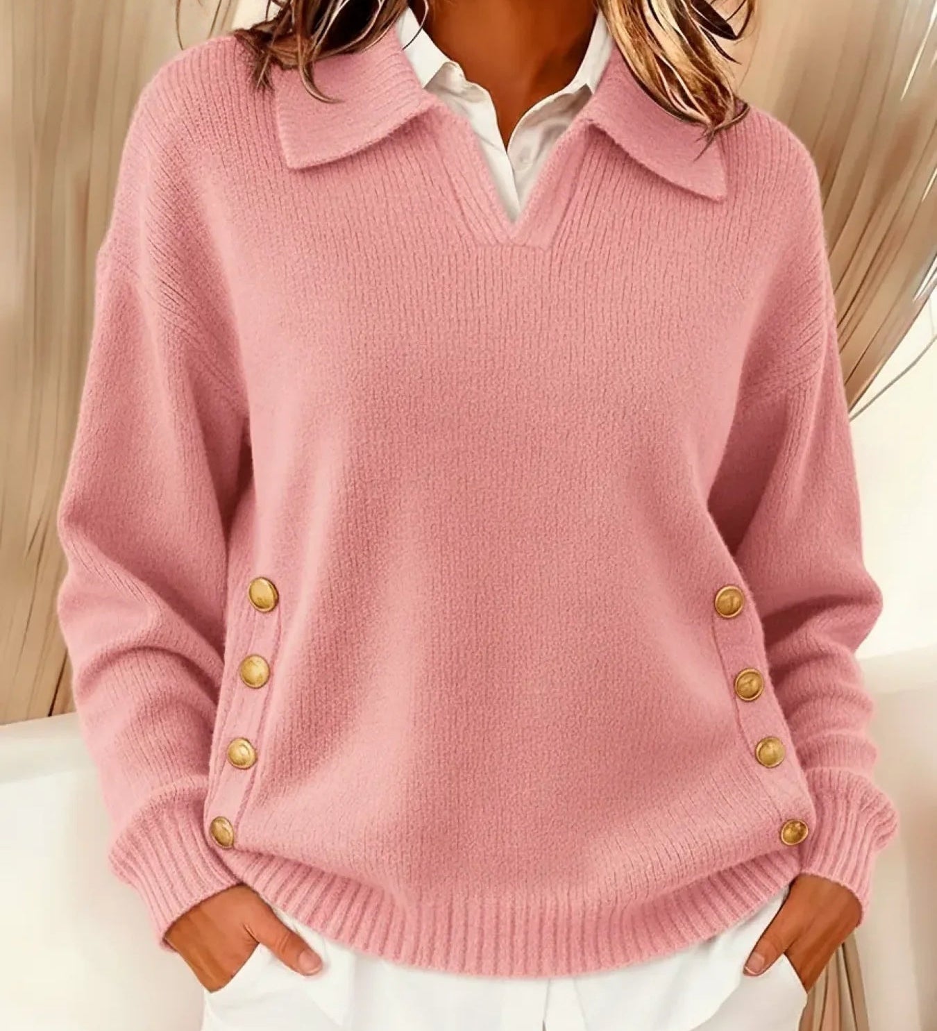 Vynette | Polo-Collar V-Neck Jumper