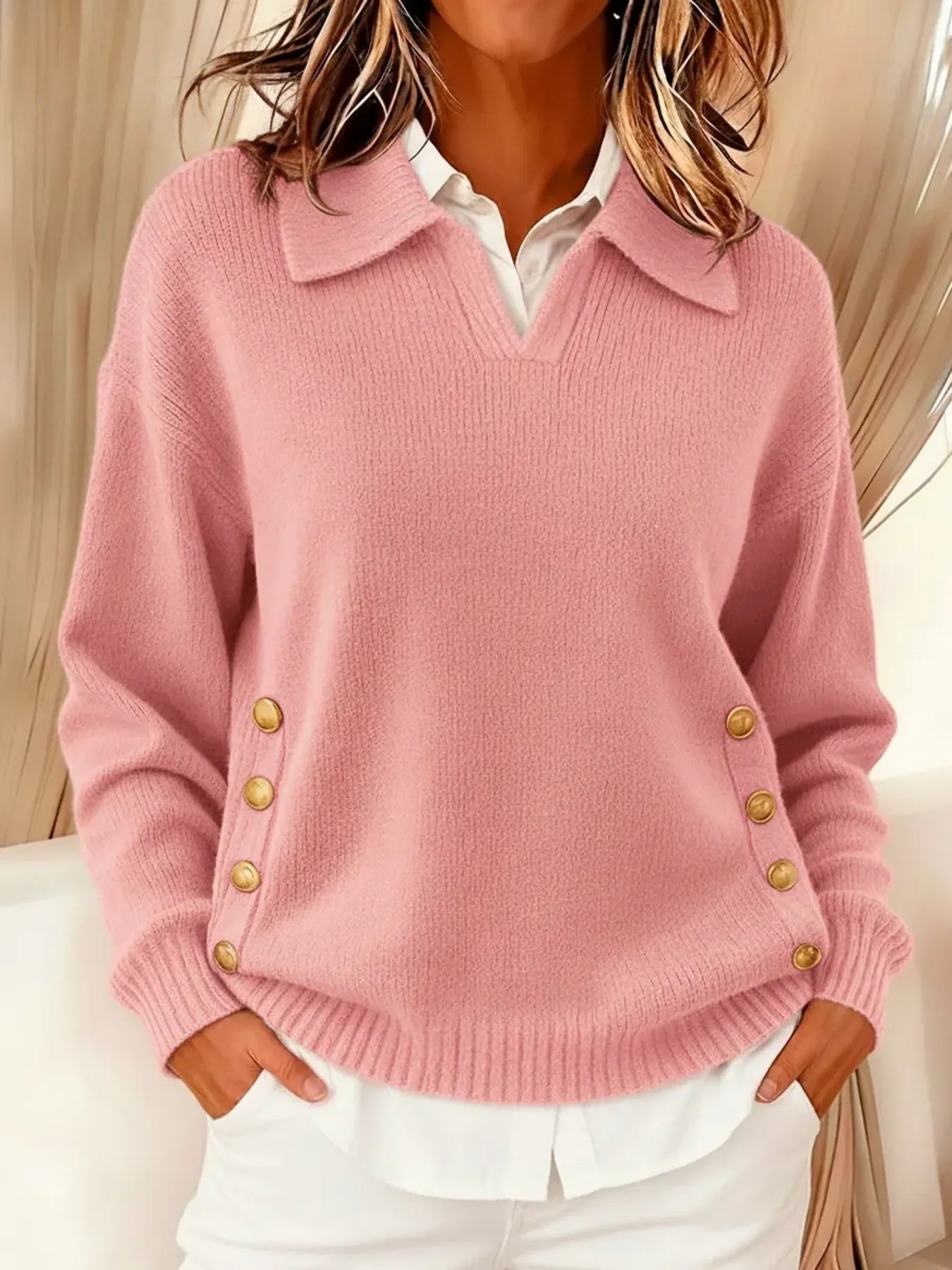 Vynette | Polo-Collar V-Neck Jumper