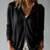 Black Hooded Cardigan with Buttons