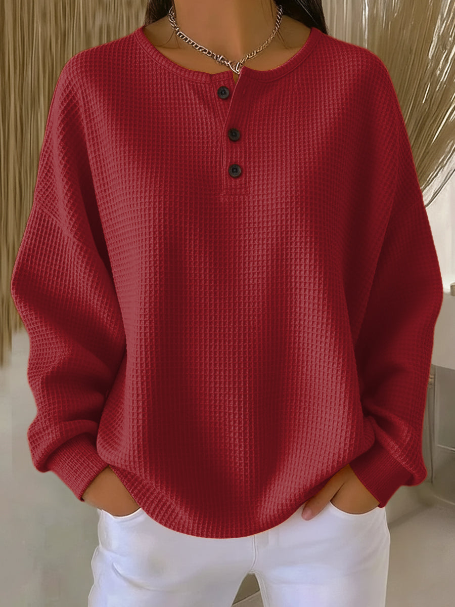 Mirabel | Cosy Waffle-Knit Henley Sweatshirt