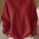 Mirabel | Cosy Waffle-Knit Henley Sweatshirt