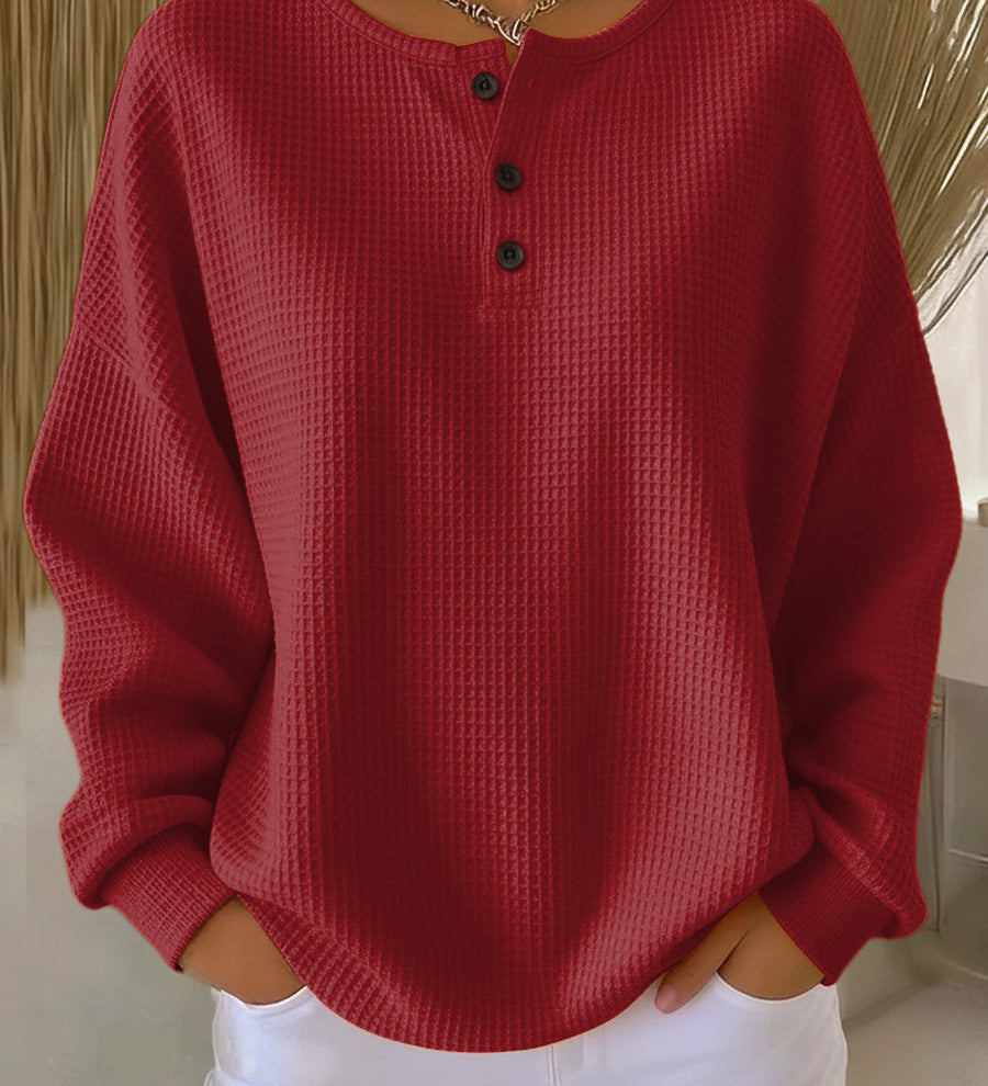 Mirabel | Cosy Waffle-Knit Henley Sweatshirt