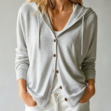 Light Grey Hooded Cardigan with Buttons