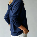 Navy Blue Hooded Cardigan with Buttons