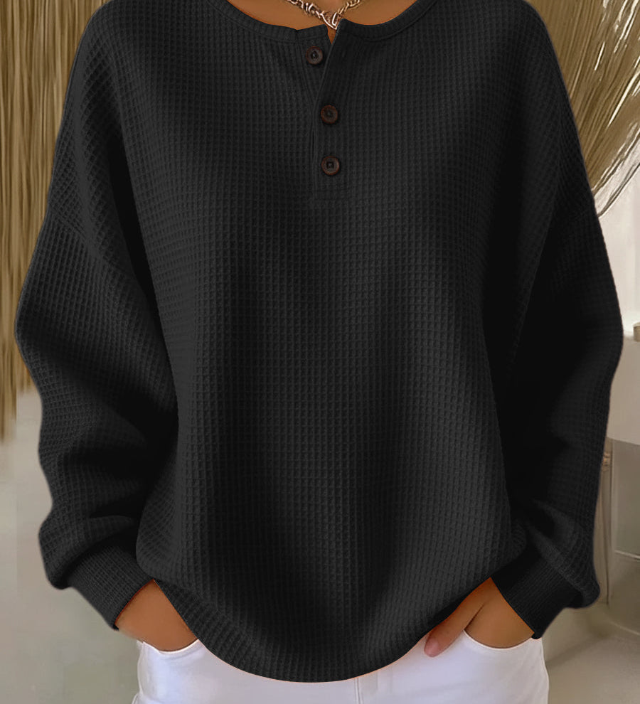 Mirabel | Cosy Waffle-Knit Henley Sweatshirt
