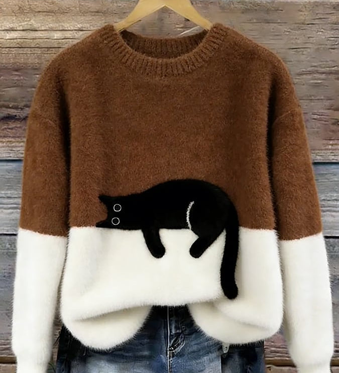 Ines | Cat Motif Wool-Mix Knit Sweater
